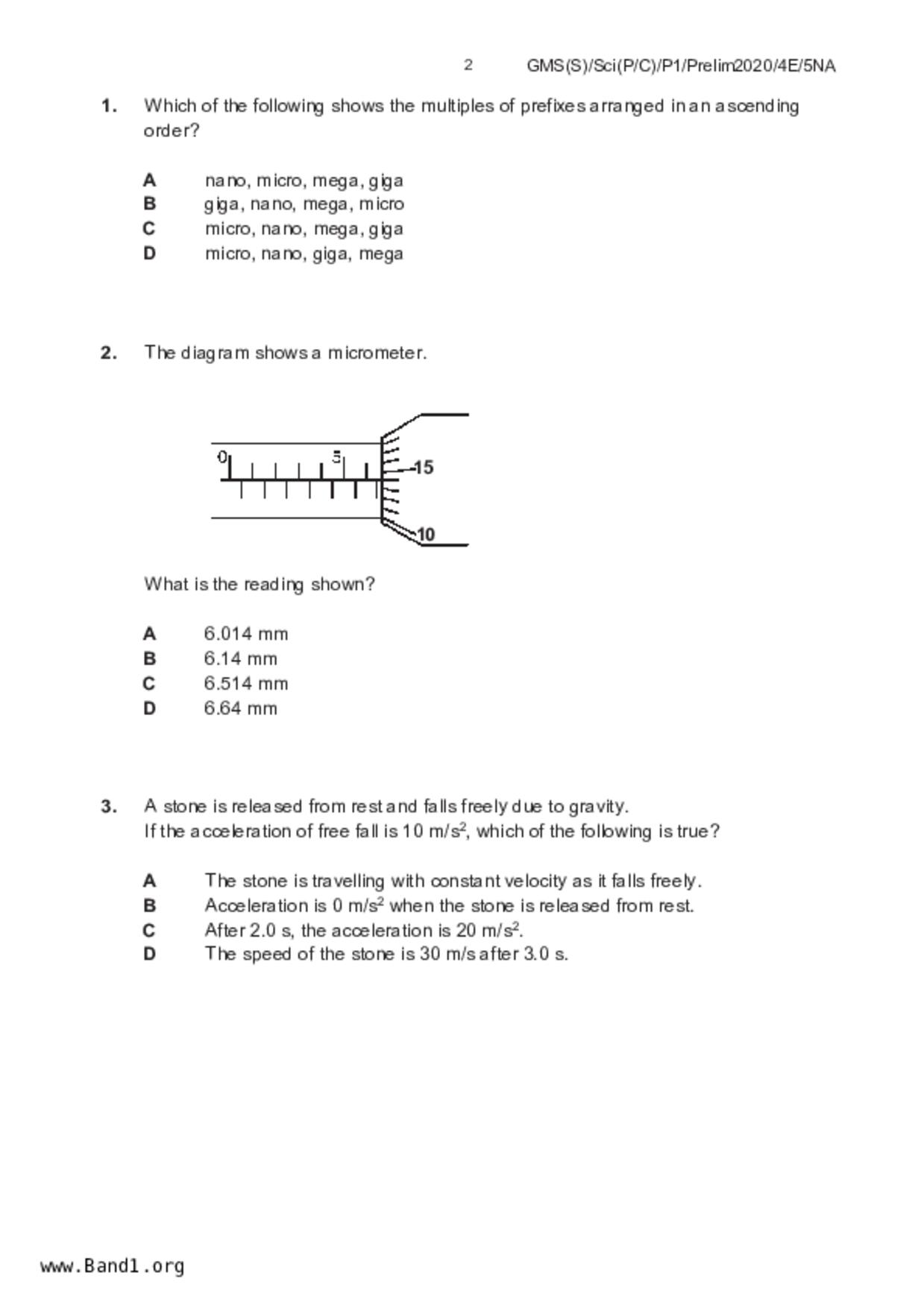 S5Science Physics試卷