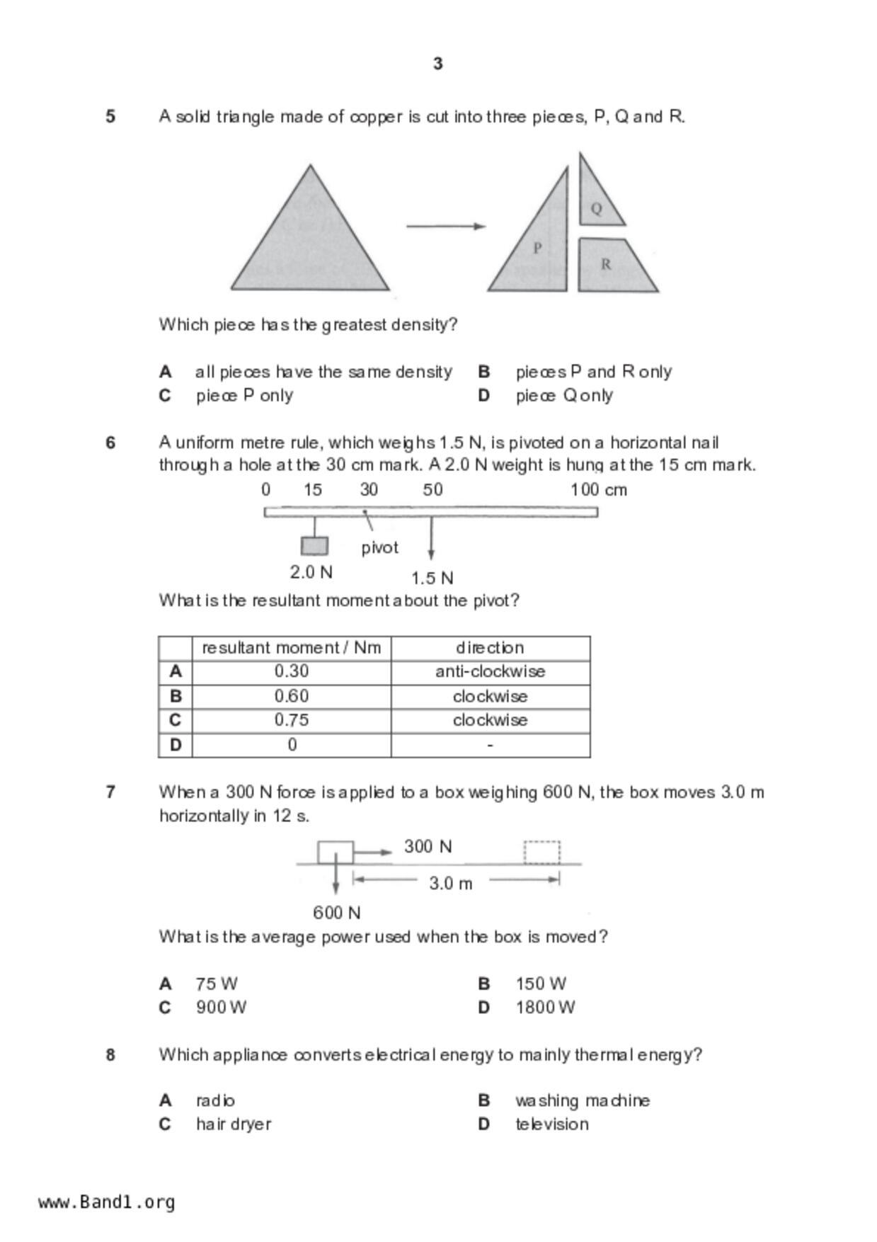S5Science Physics試卷