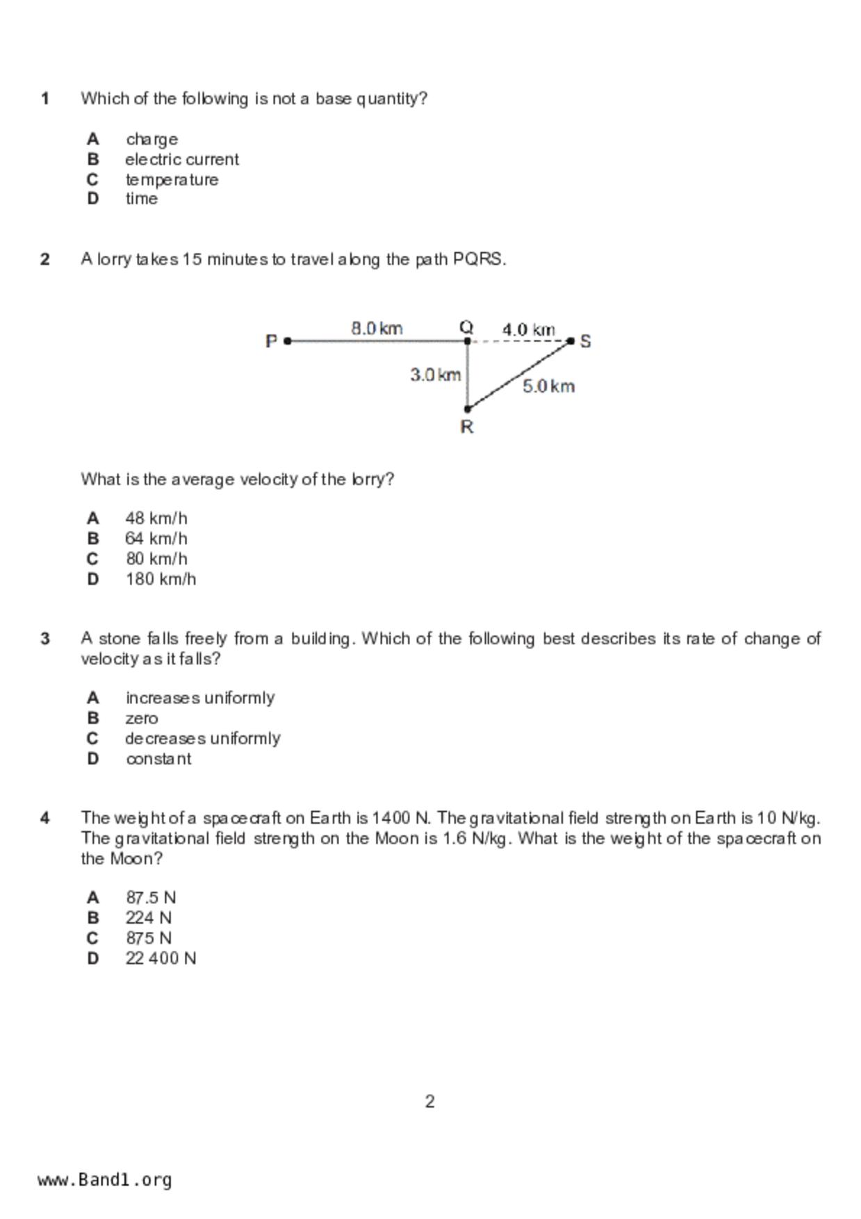S5Science Physics試卷