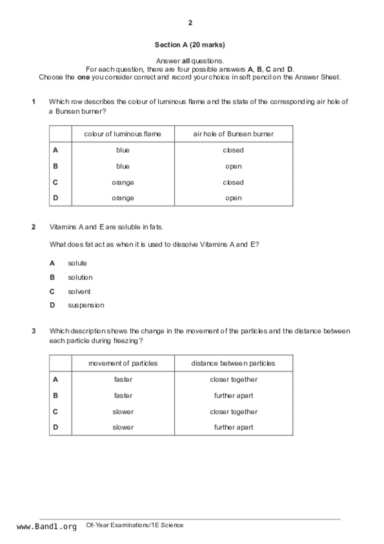 S1Science試卷