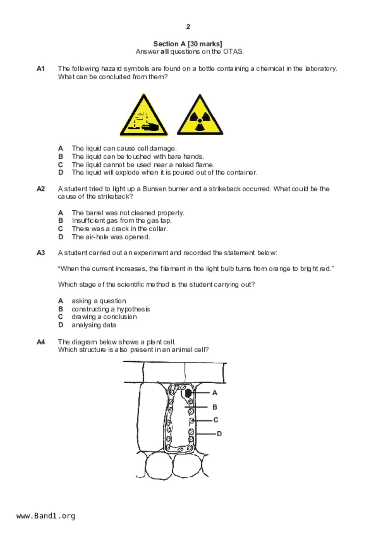 S1Science試卷