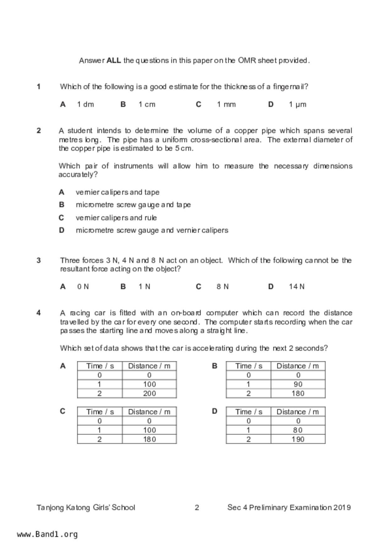 S5Pure Physics試卷
