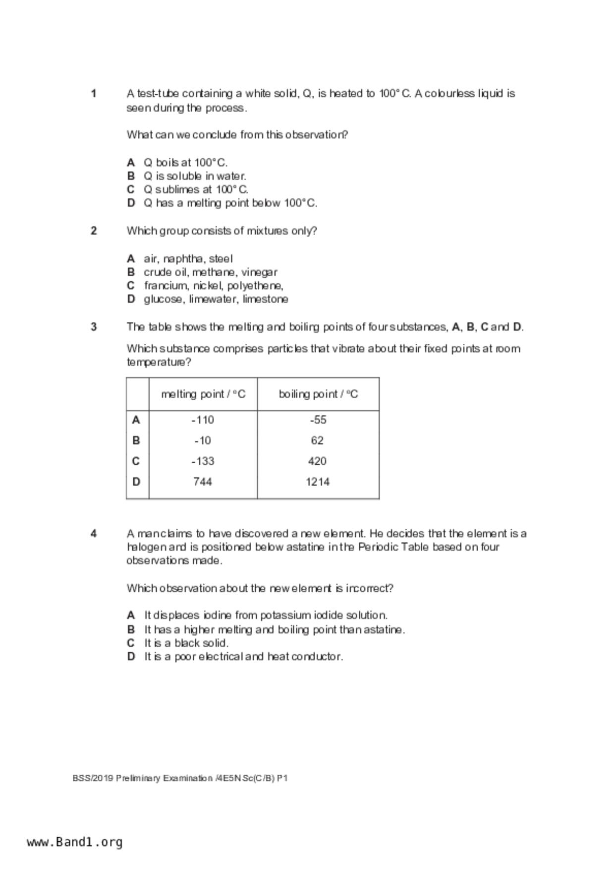 S5Science Chemistry試卷