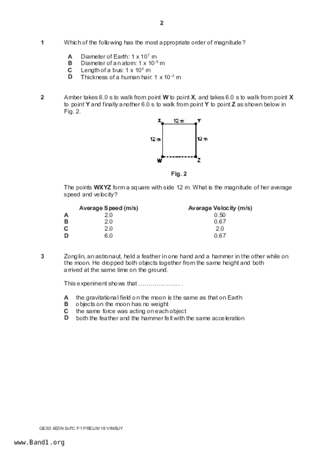 S5Science Physics試卷