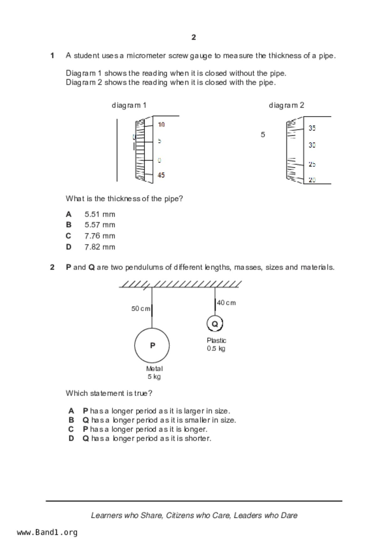 S5Science Physics試卷
