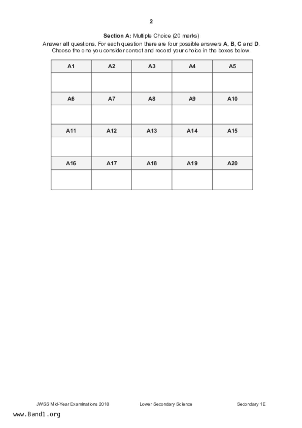 S1Science試卷