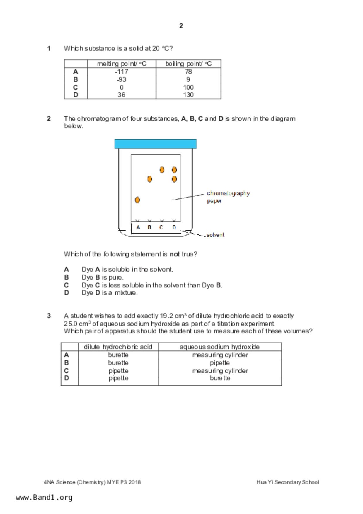 S4Science Chemistry試卷