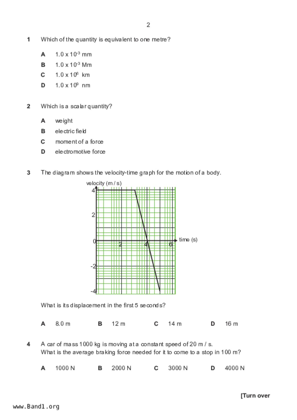 S5Pure Physics試卷