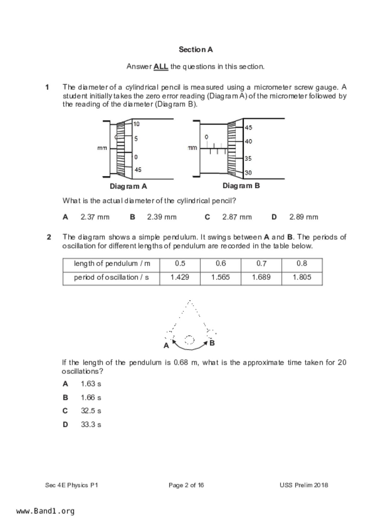 S5Pure Physics試卷