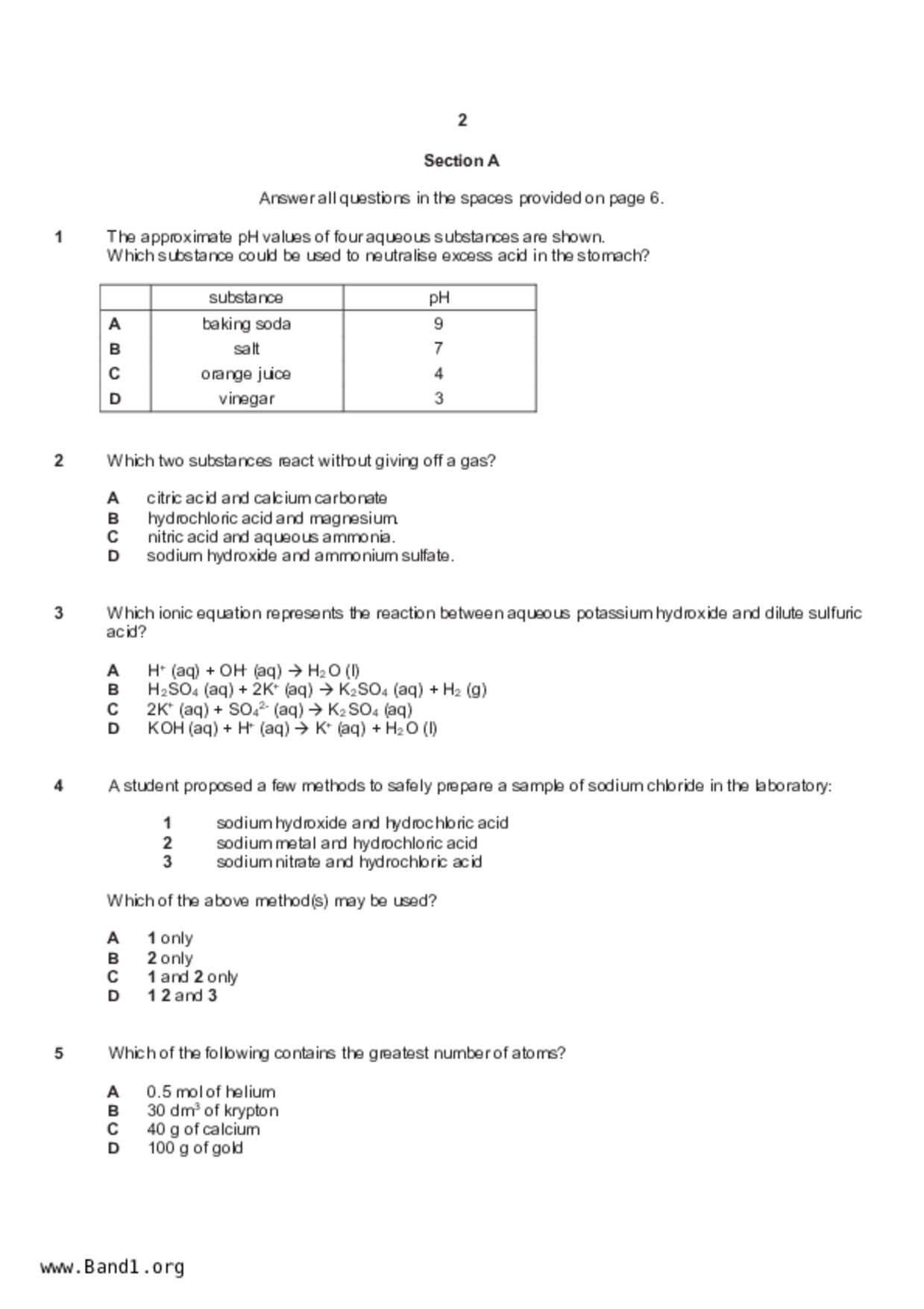 S5Science Chemistry試卷