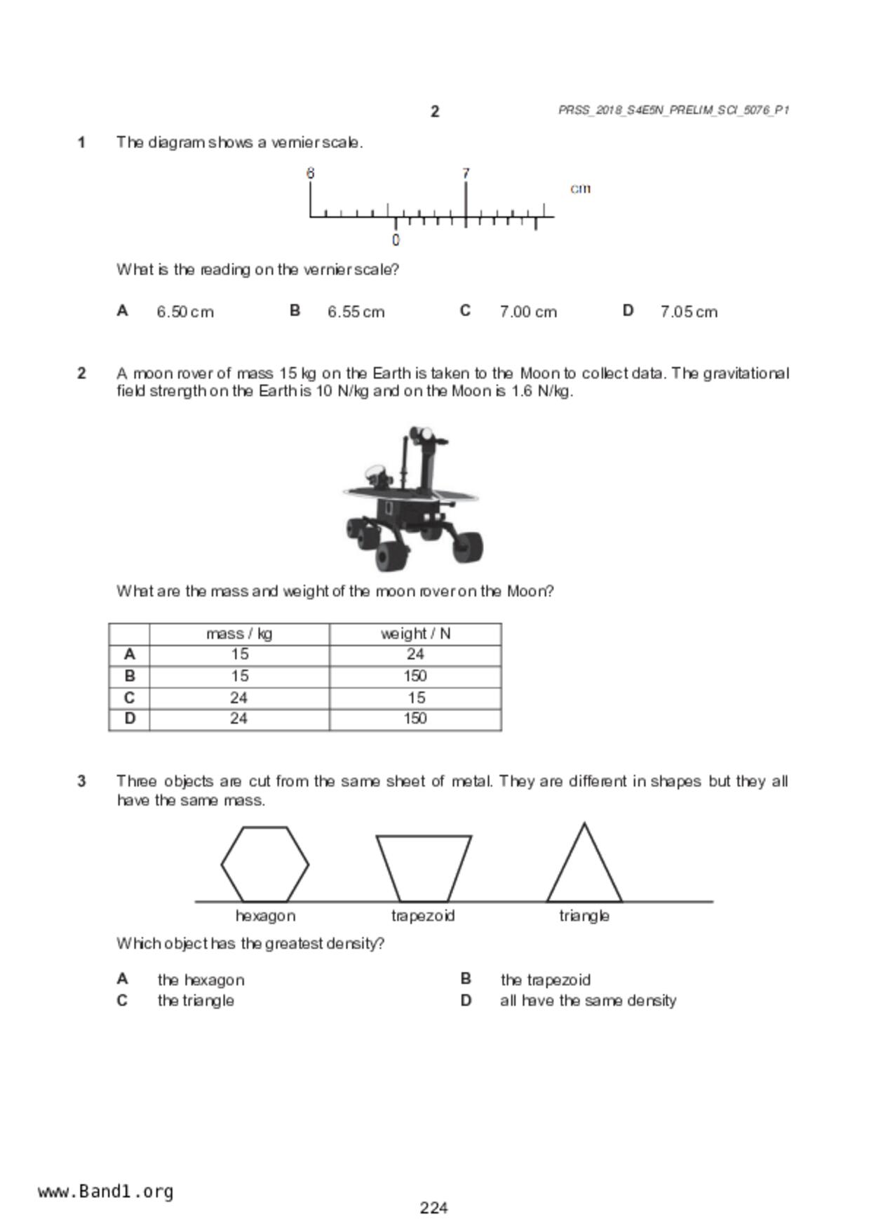 S5Science Physics試卷