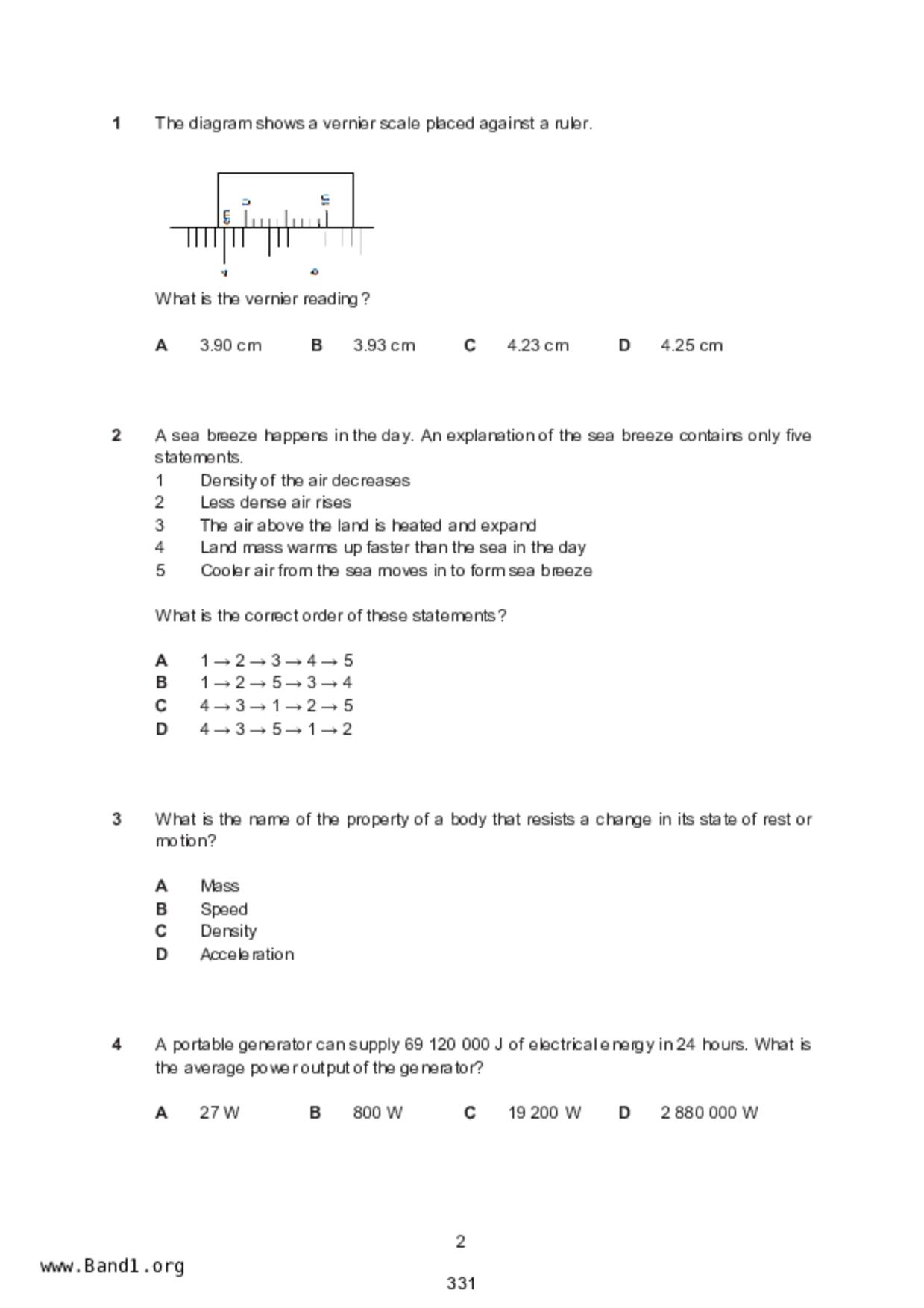 S5Science Physics試卷