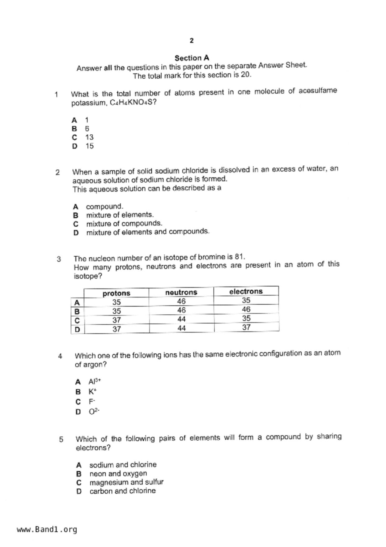 S3Chemistry試卷
