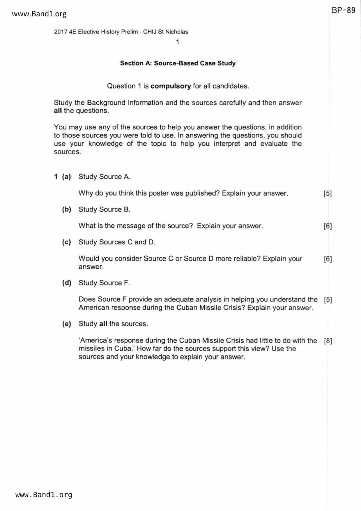 S5History Elective試卷