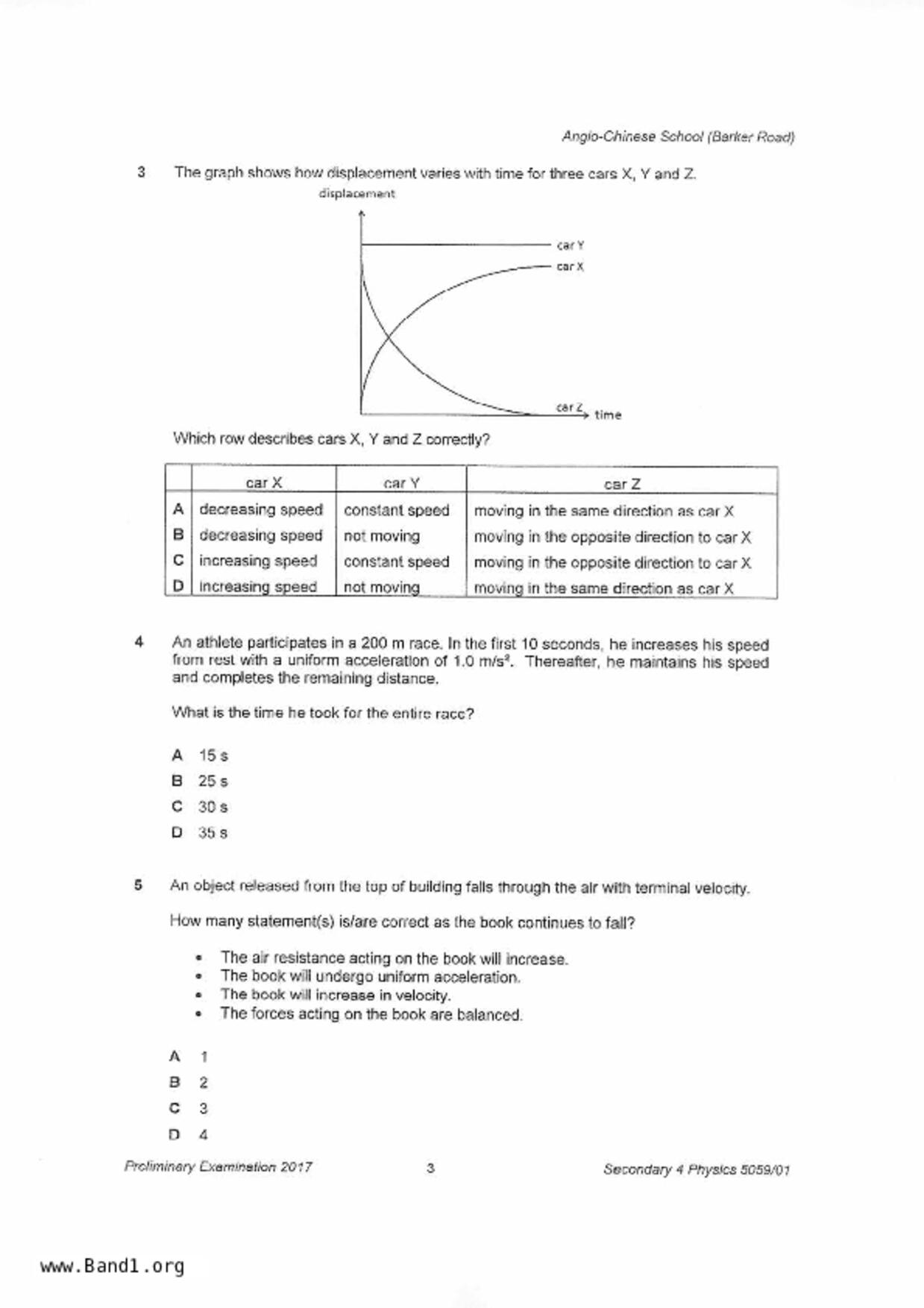 S5Pure Physics試卷