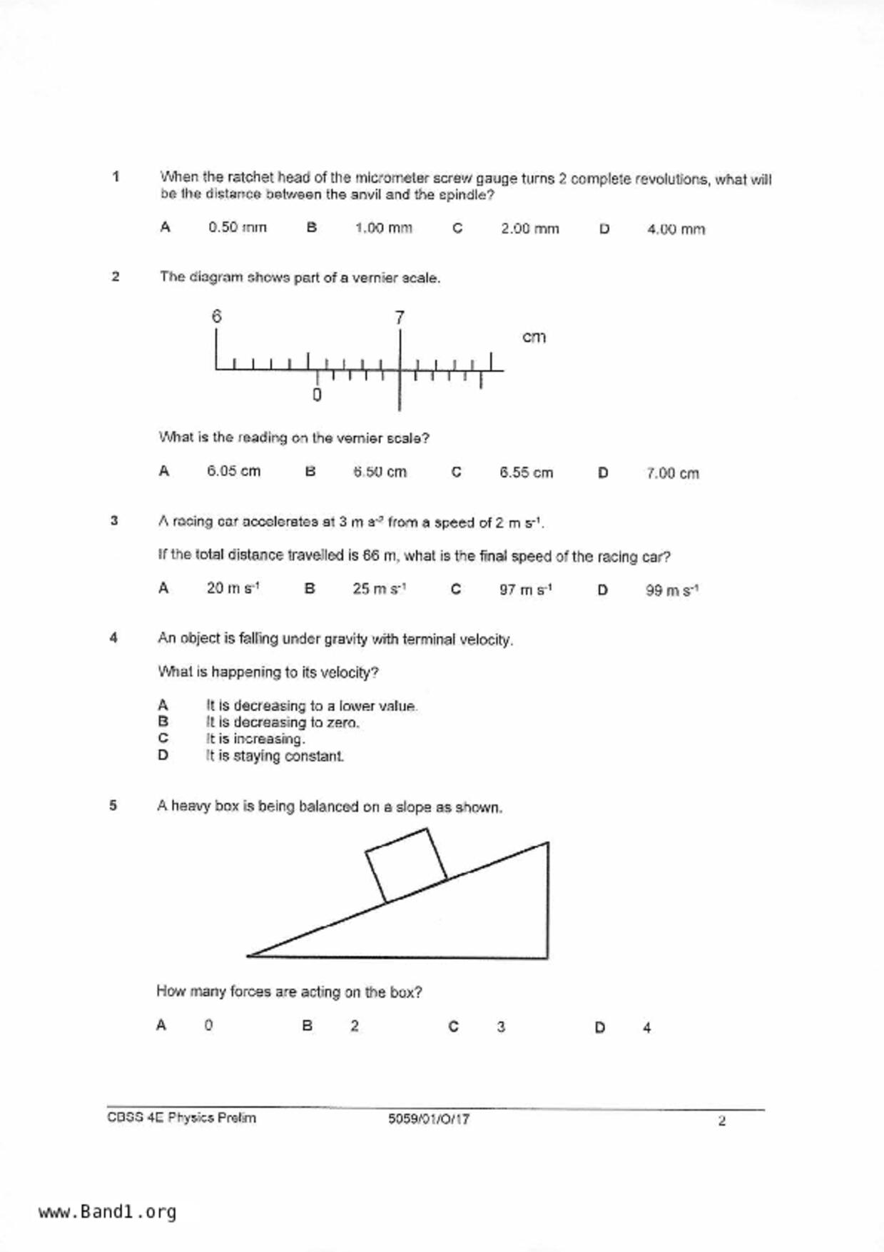 S5Pure Physics試卷
