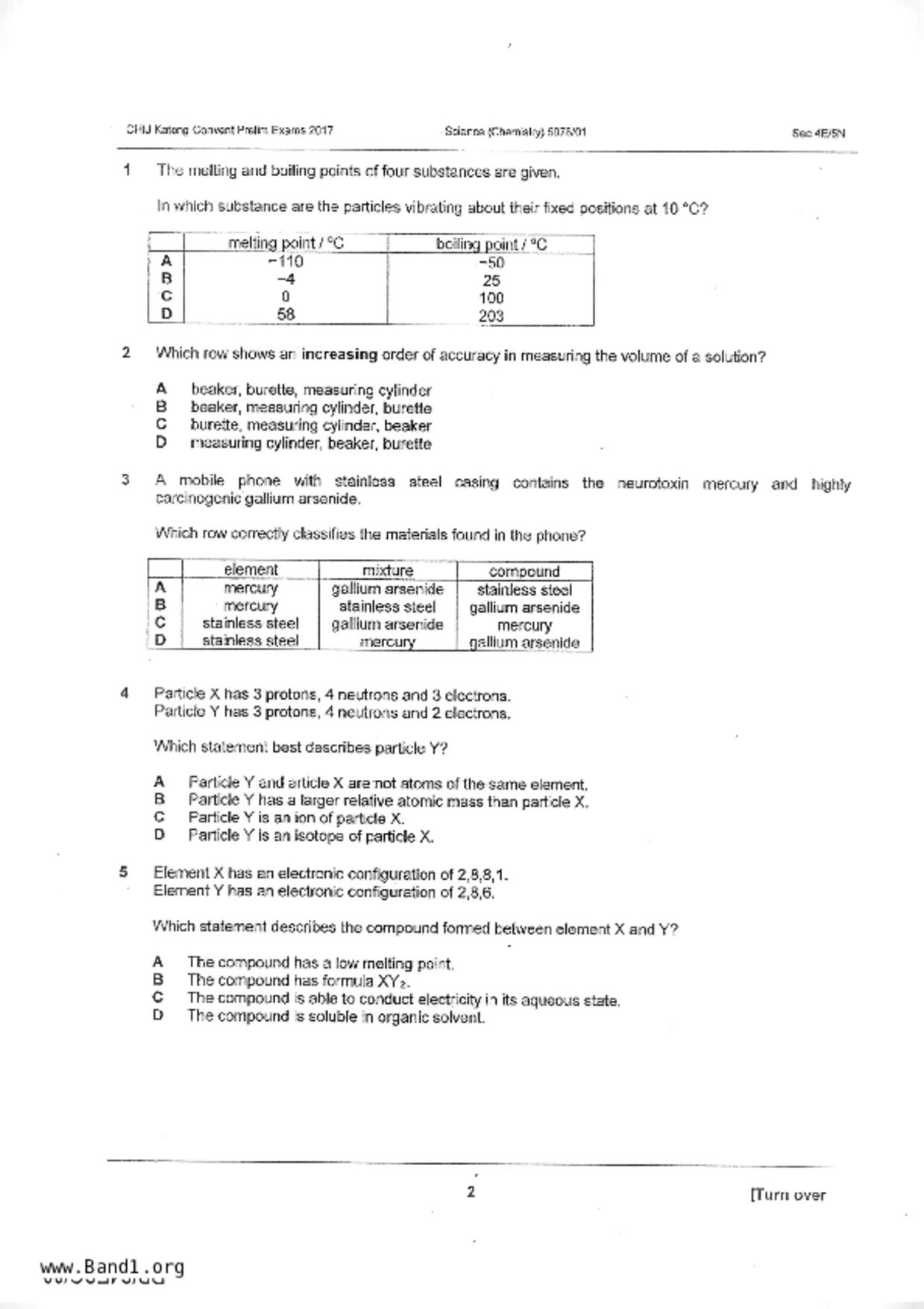 S5Science Chemistry試卷
