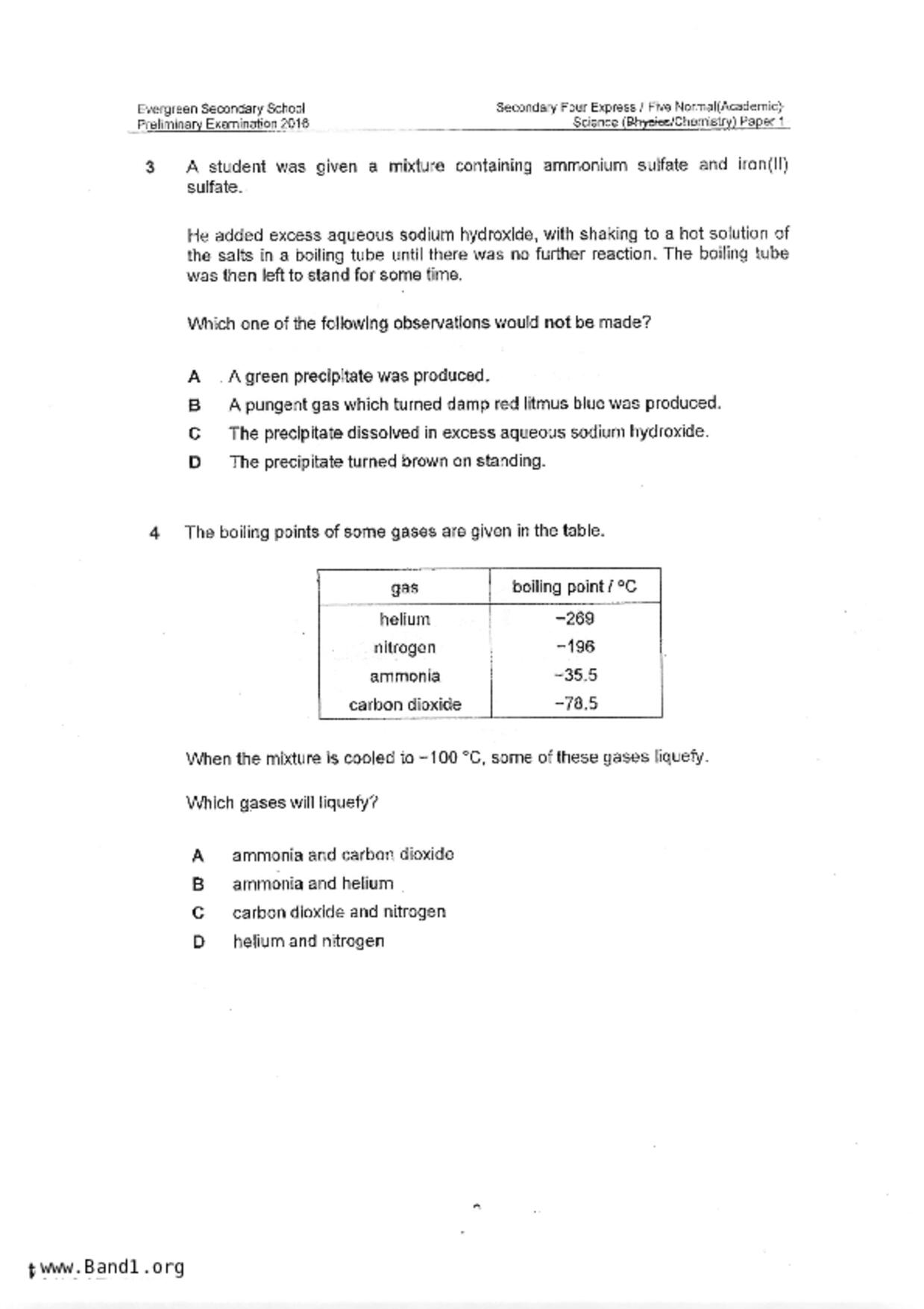 S5Science Chemistry試卷