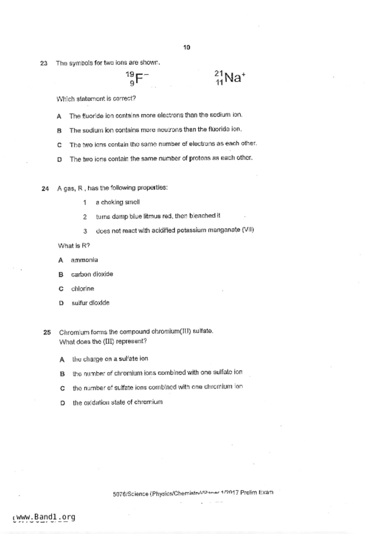 S5Science Chemistry試卷