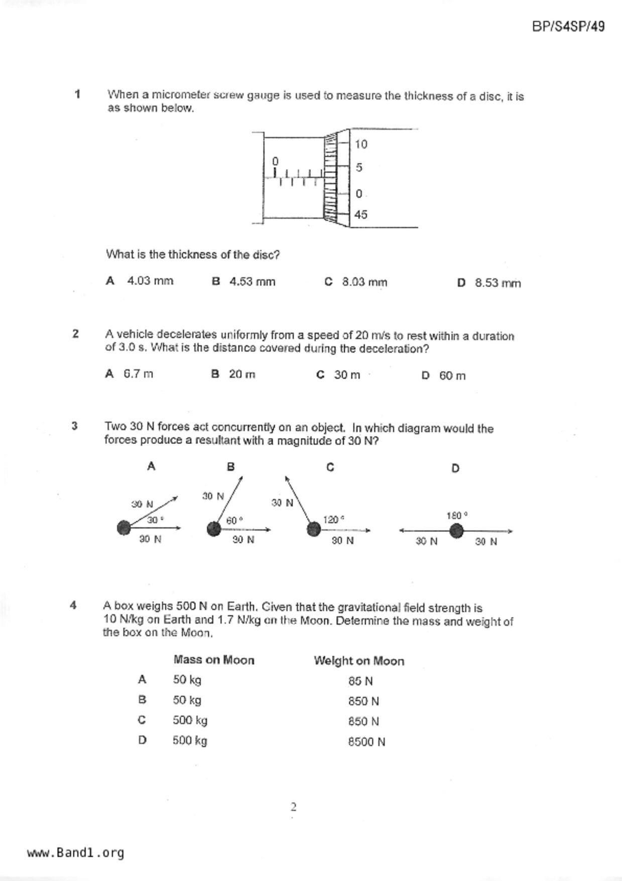 S5Science Physics試卷