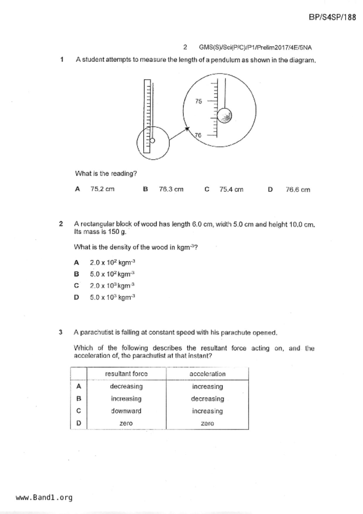 S5Science Physics試卷