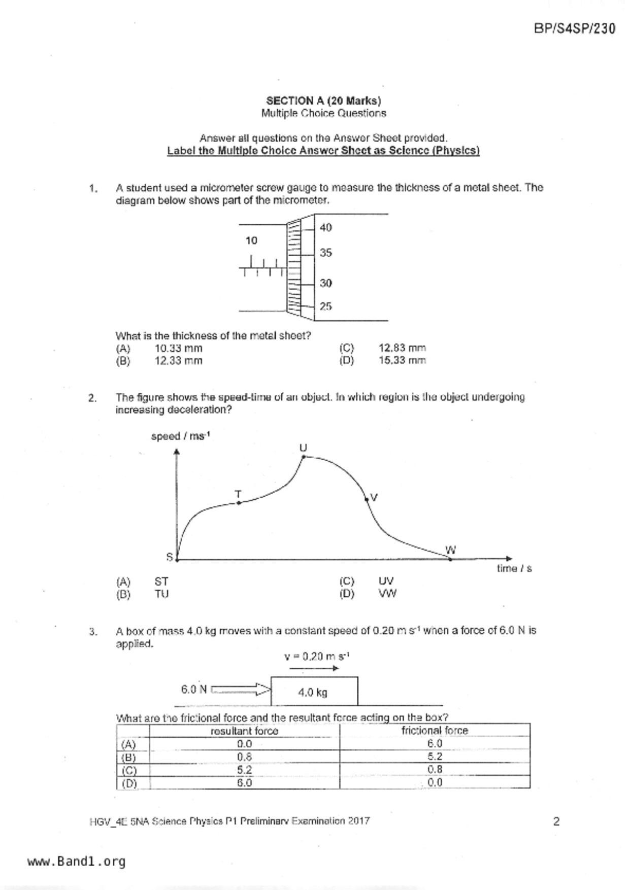 S5Science Physics試卷