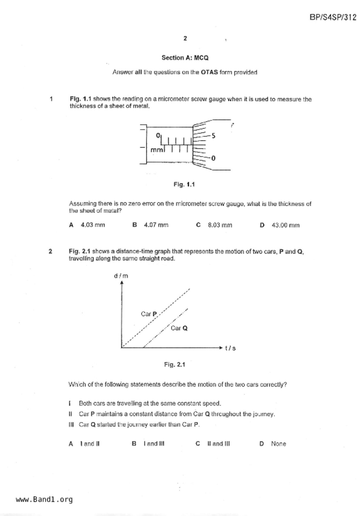 S5Science Physics試卷