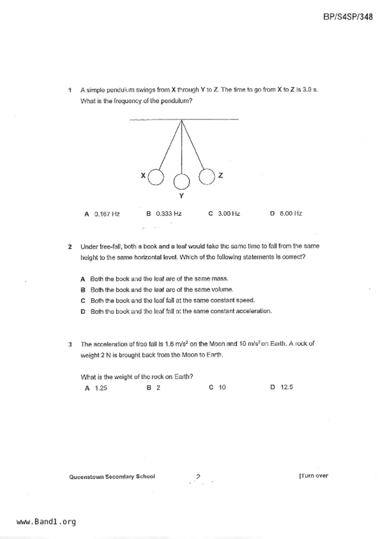S5Science Physics試卷