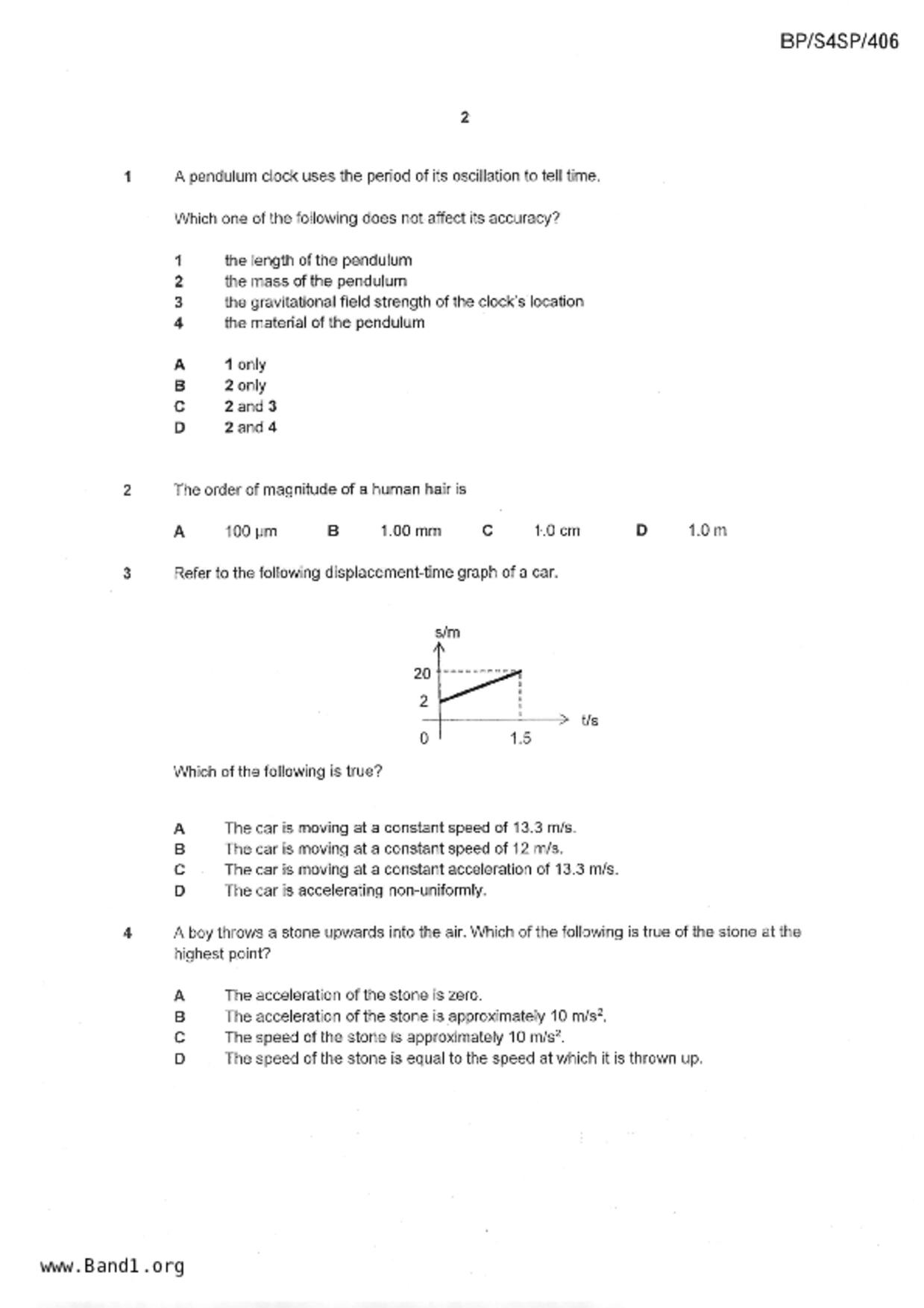 S5Science Physics試卷