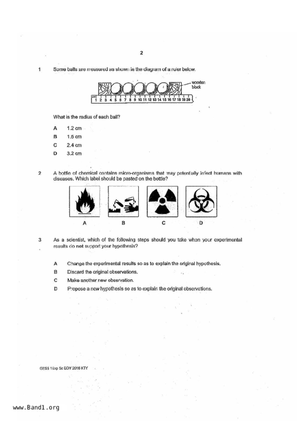 S1Science試卷