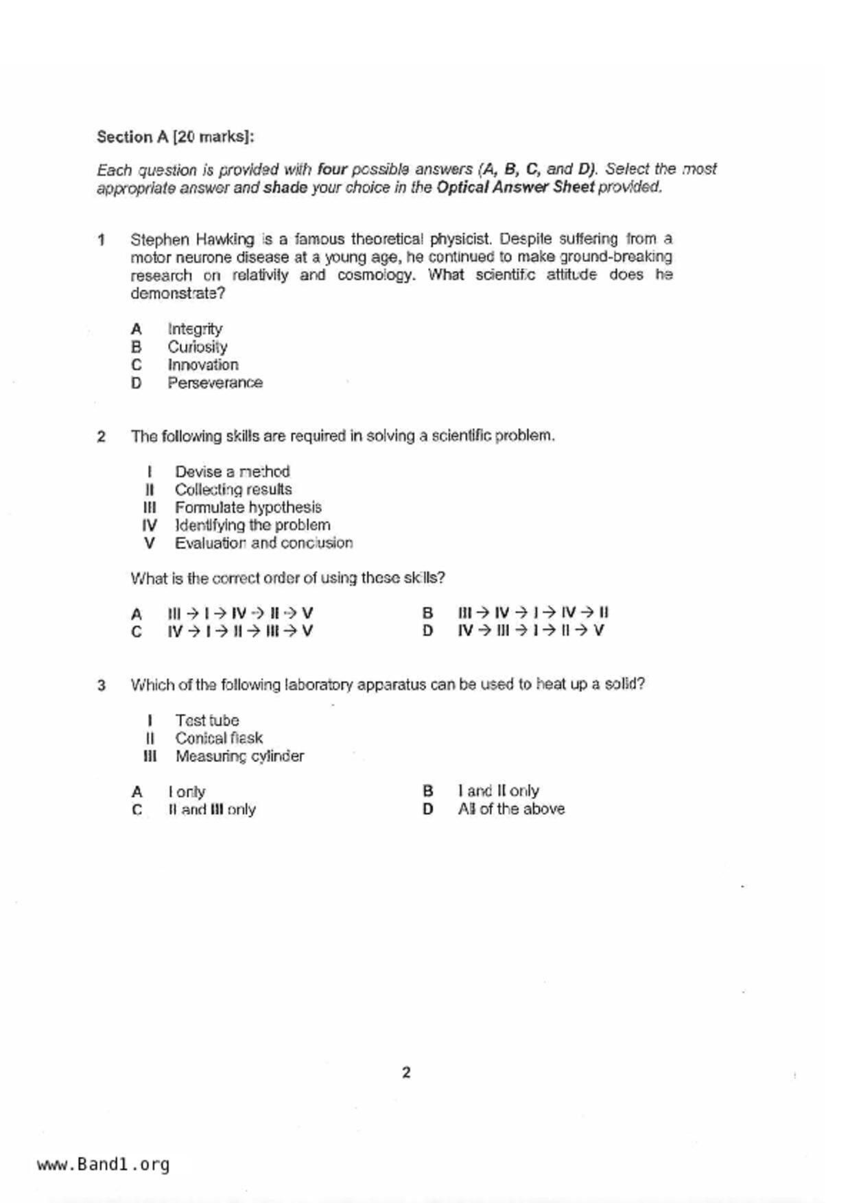 S1Science試卷