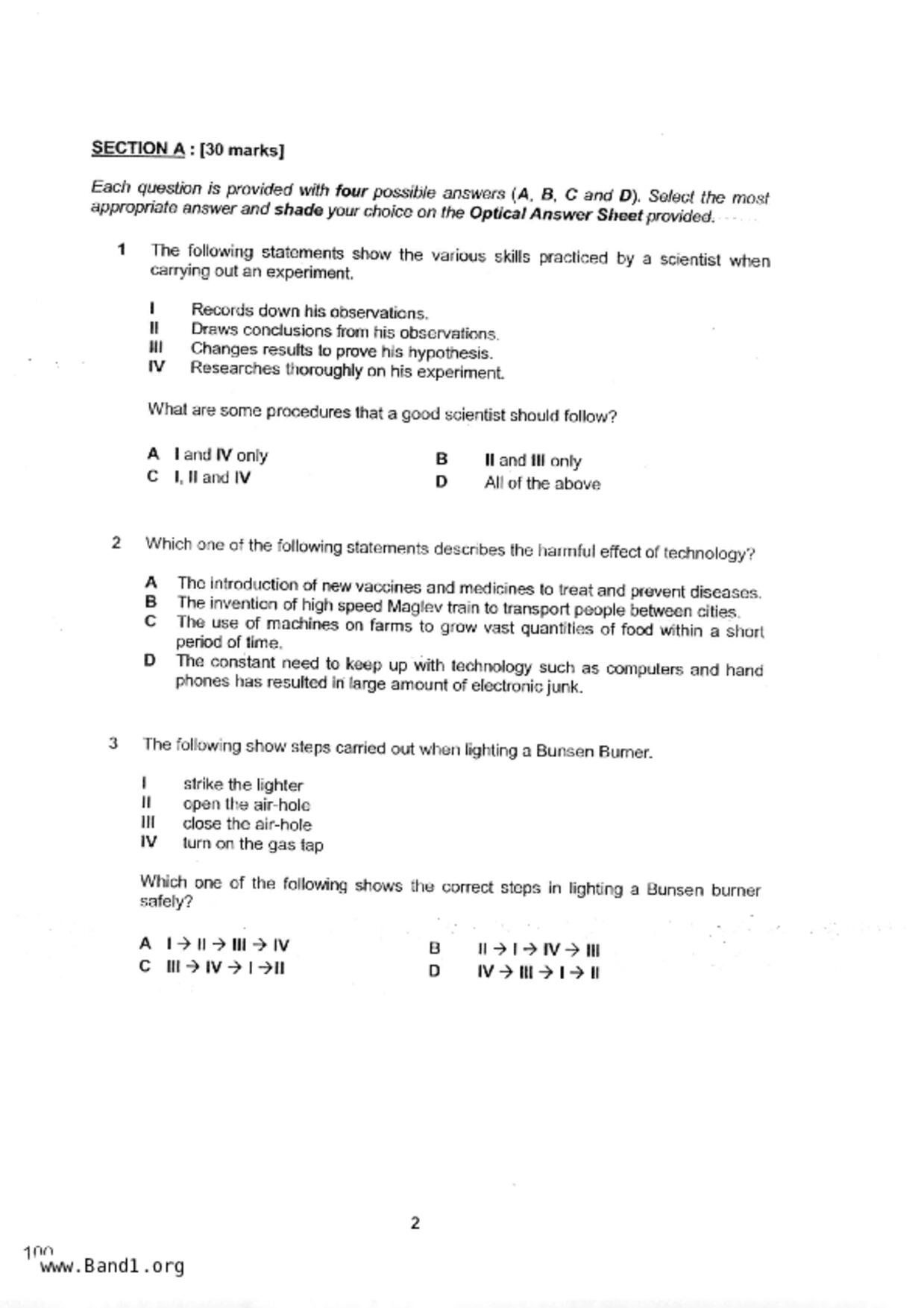 S1Science試卷
