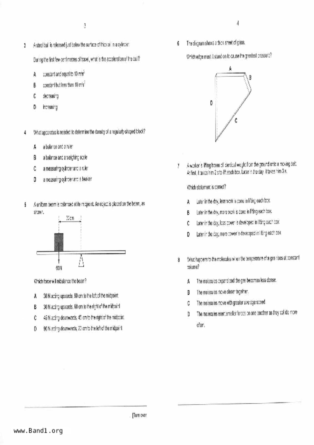 S5Combine Science (Physics / Chemistry)試卷