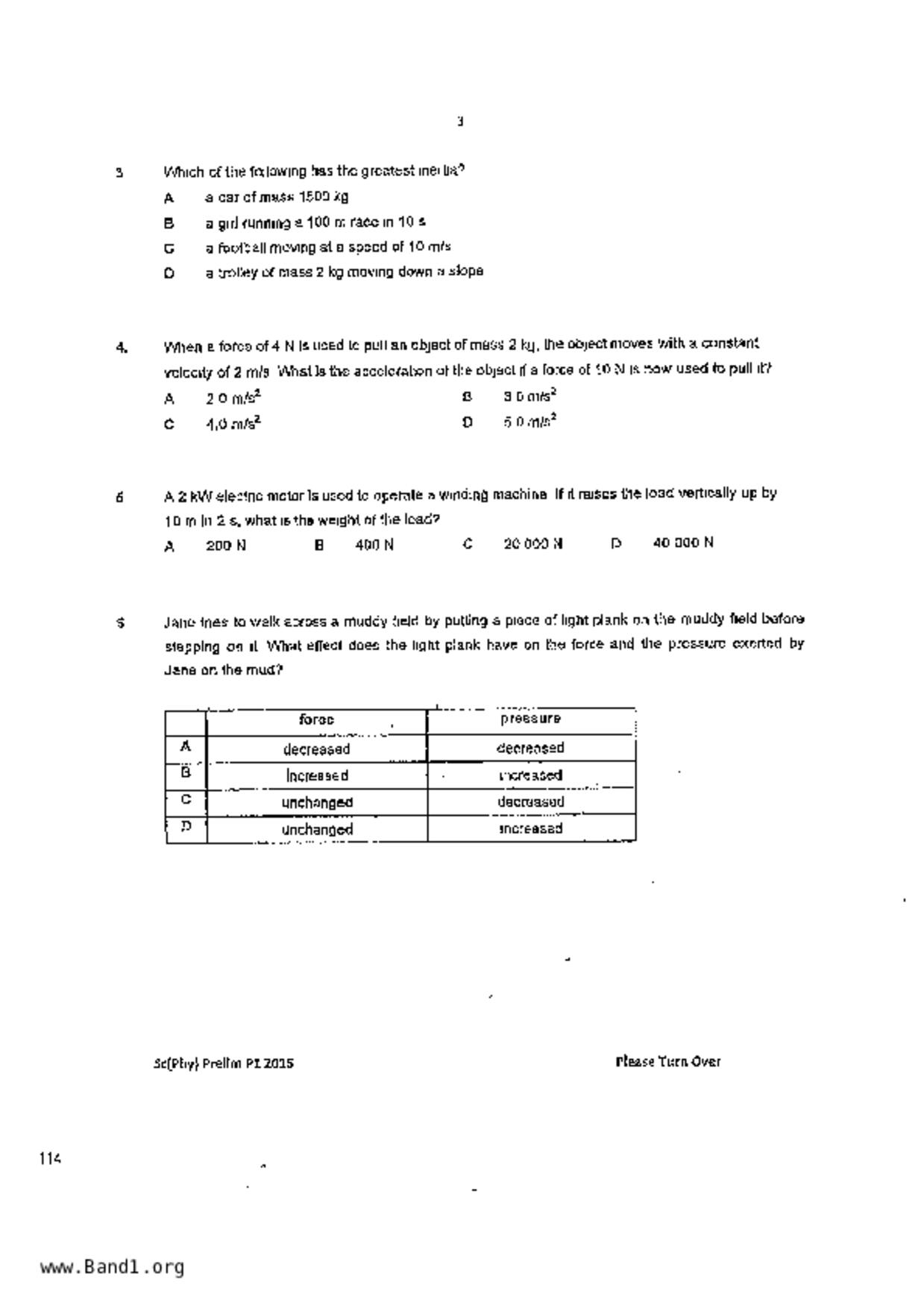 S5Combine Science (Physics)試卷
