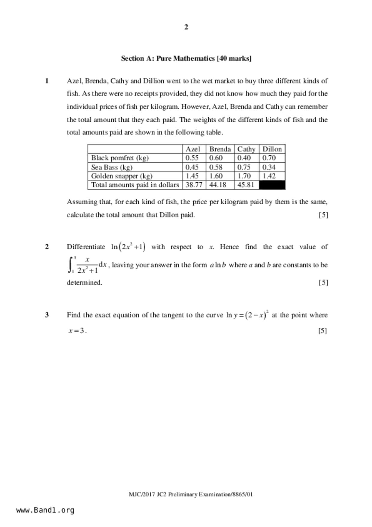 JC2Maths試卷