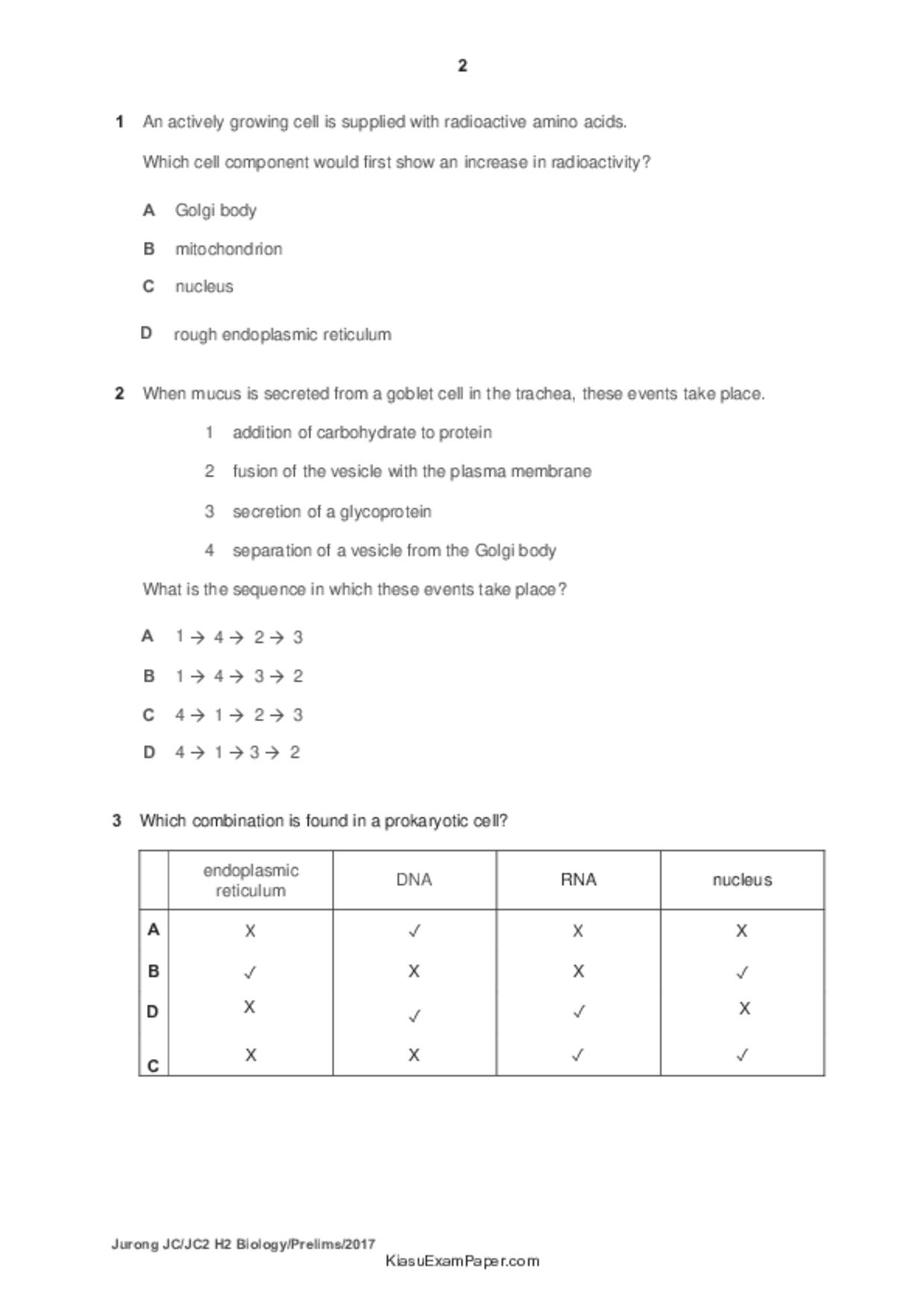 JC2Biology試卷