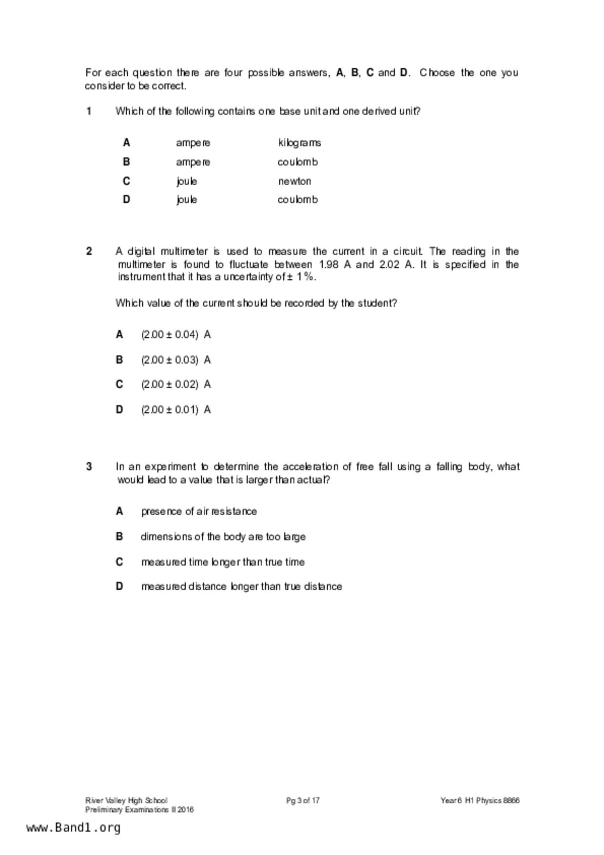 JC2Physics試卷