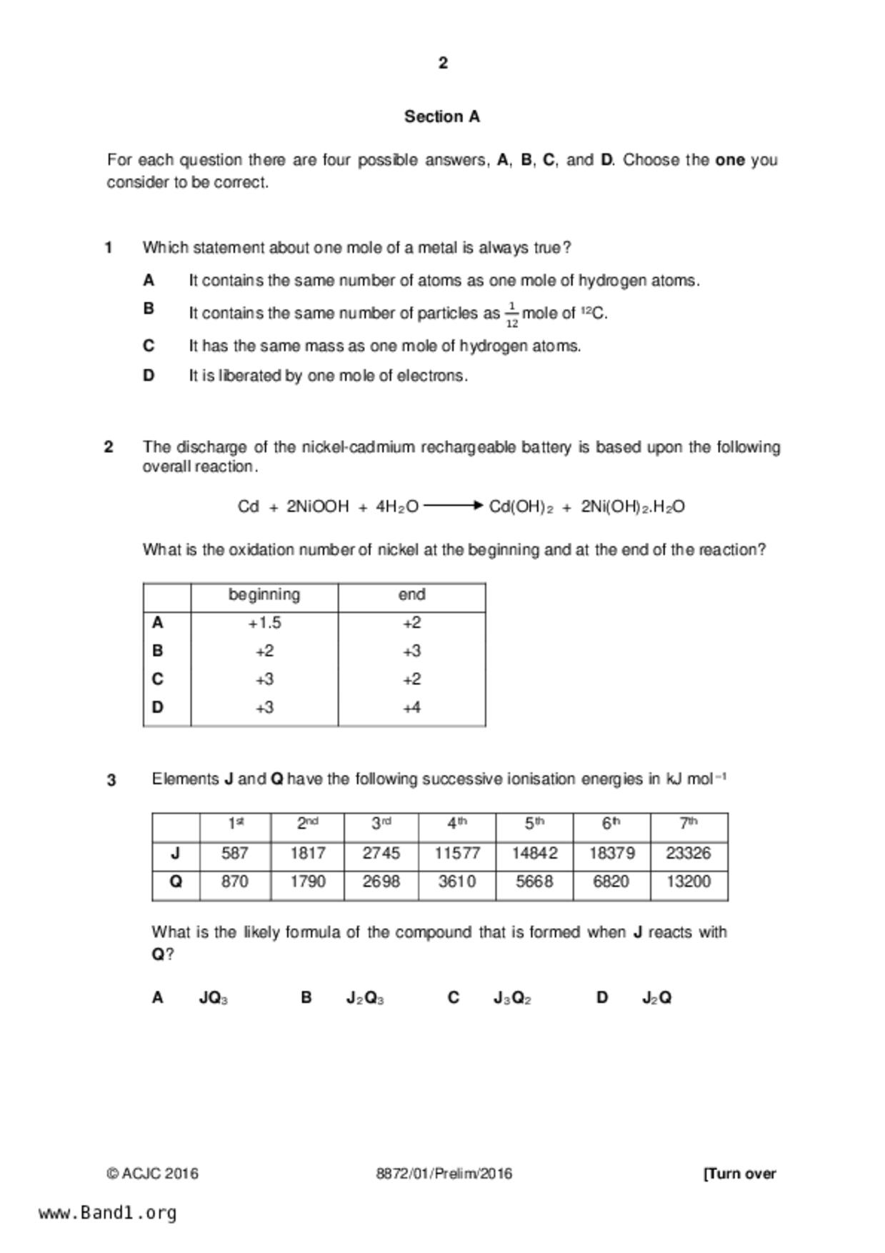 JC2Chemistry試卷