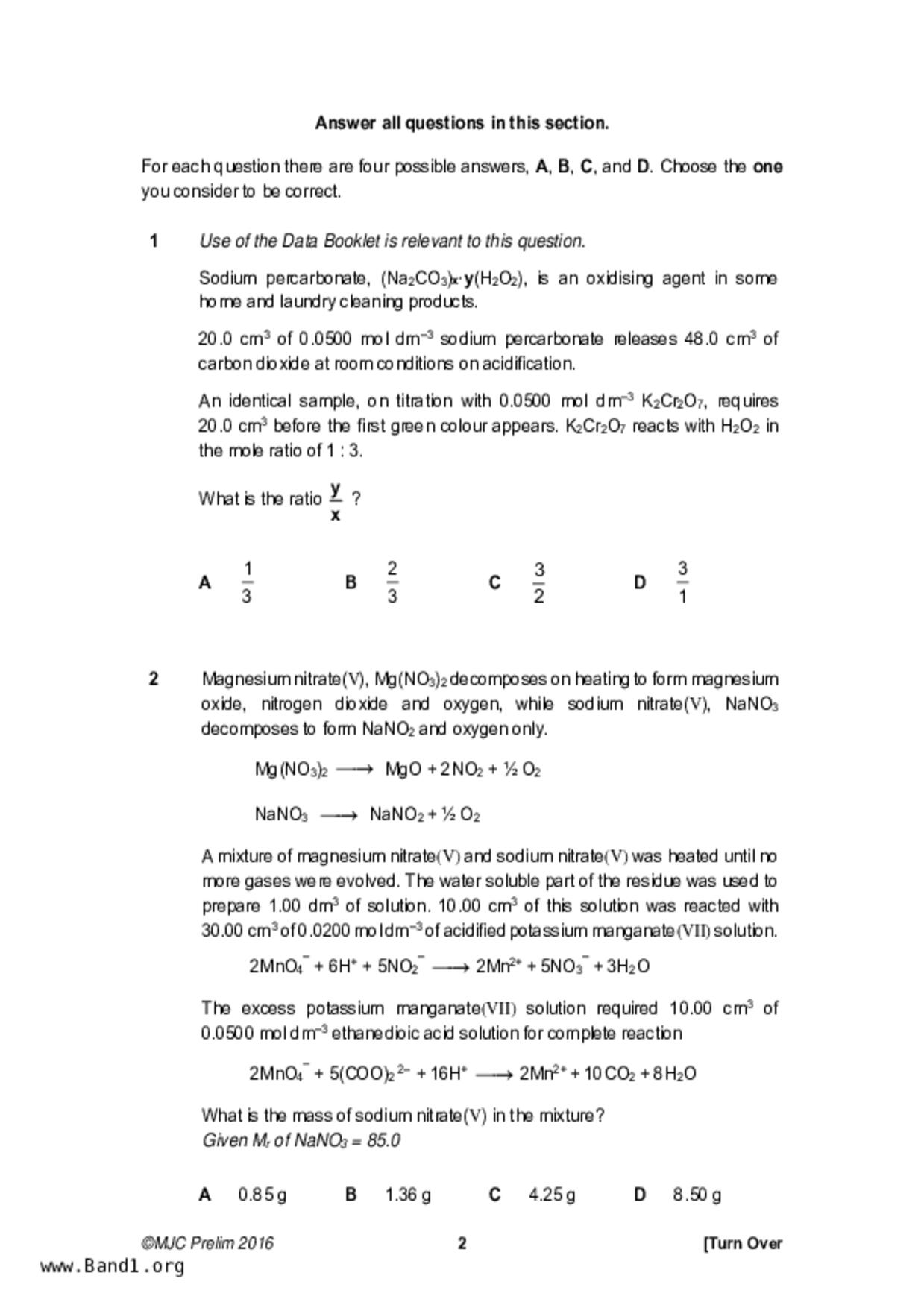 JC2Chemistry試卷