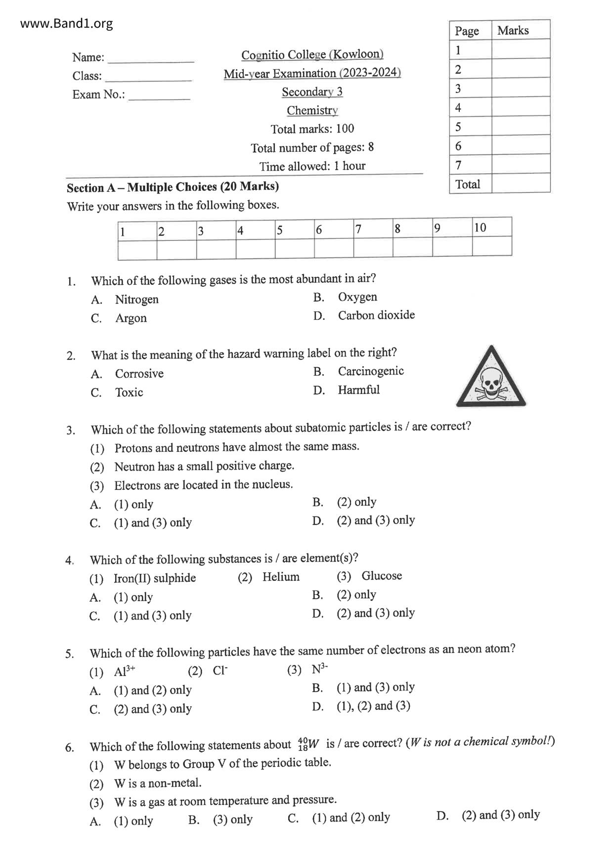 F3Chemistry試卷