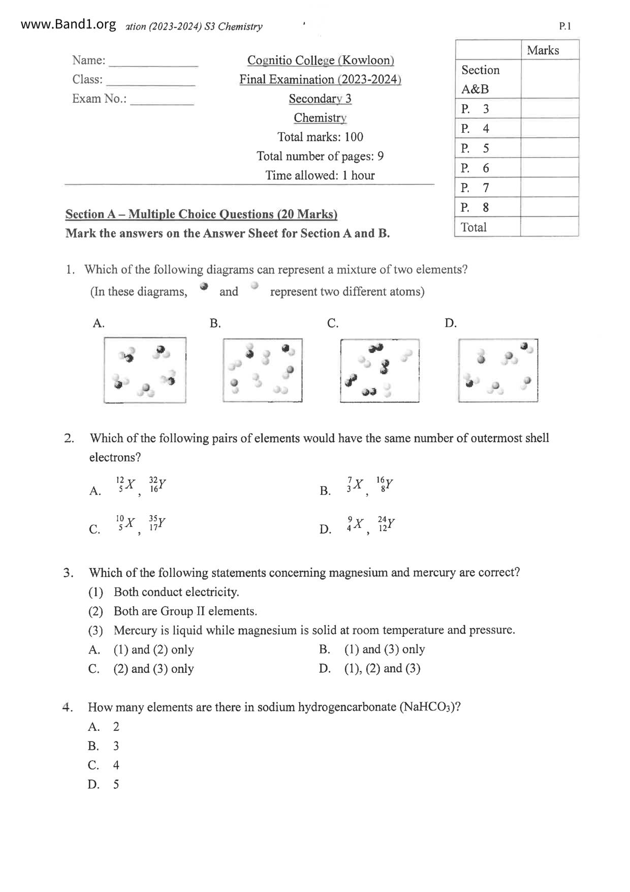 F3Chemistry試卷