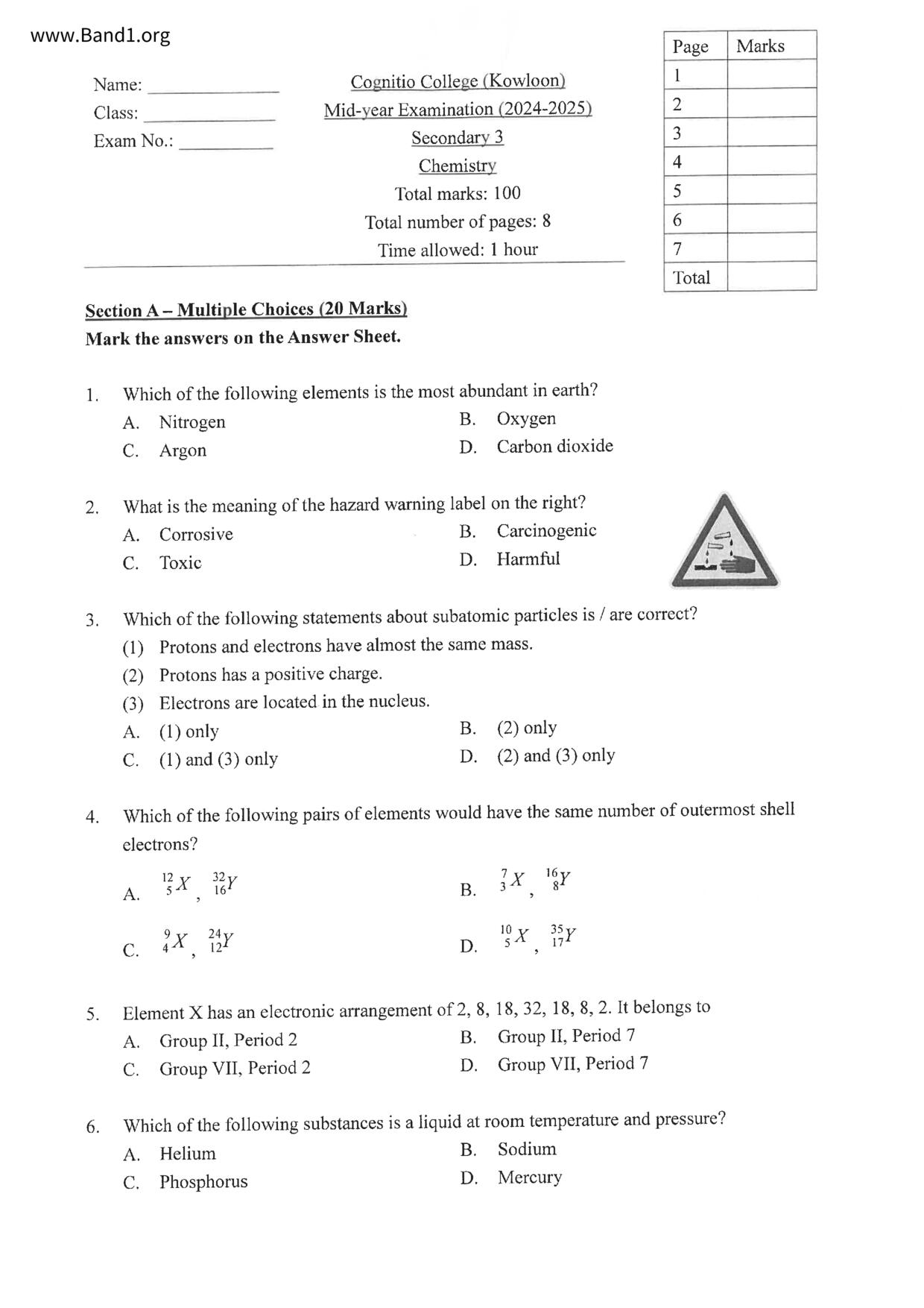 F3Chemistry試卷