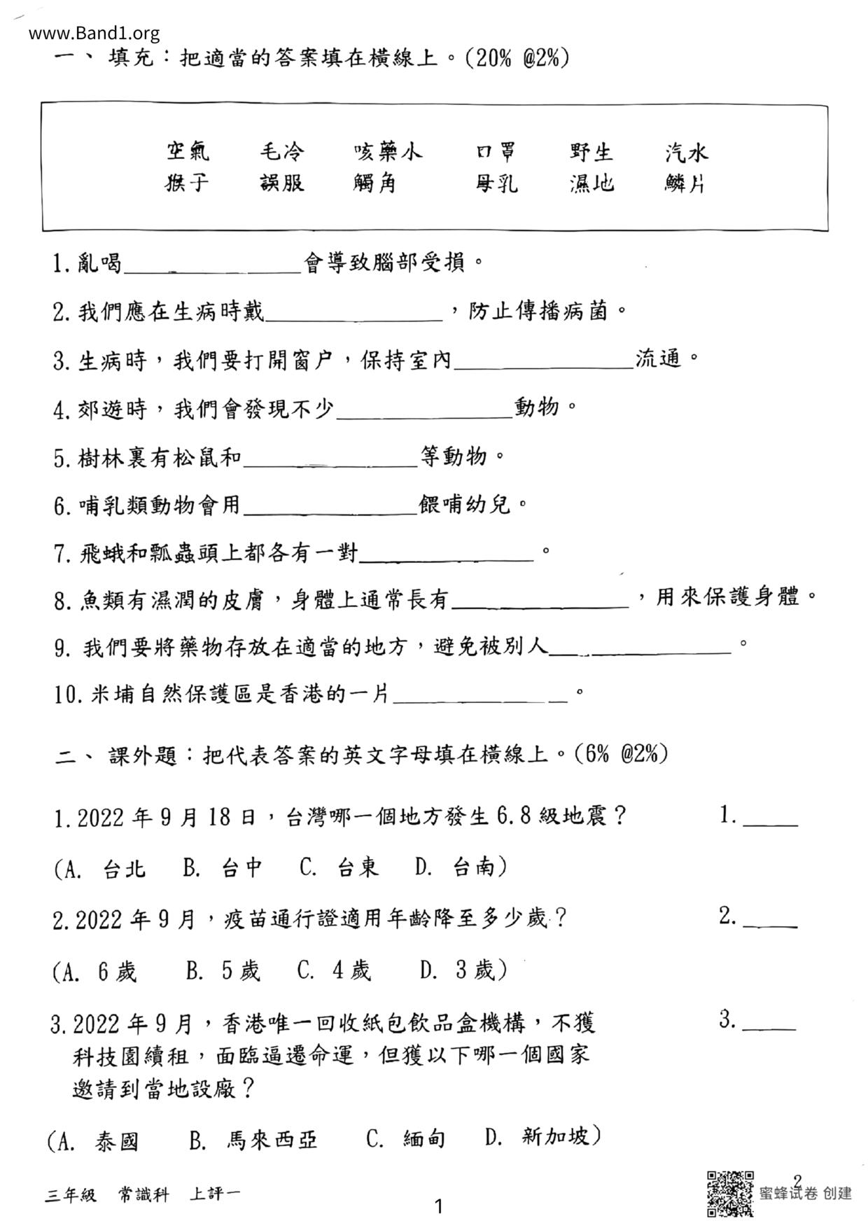 P2Chinese試卷