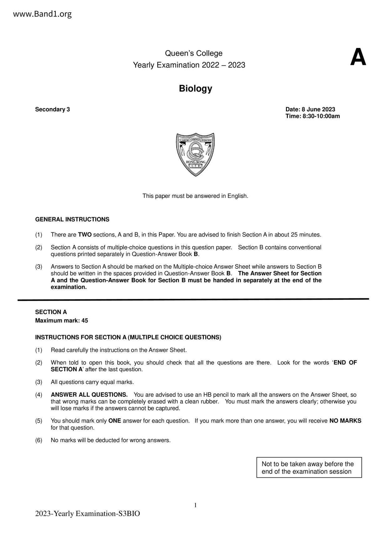 F3Biology試卷