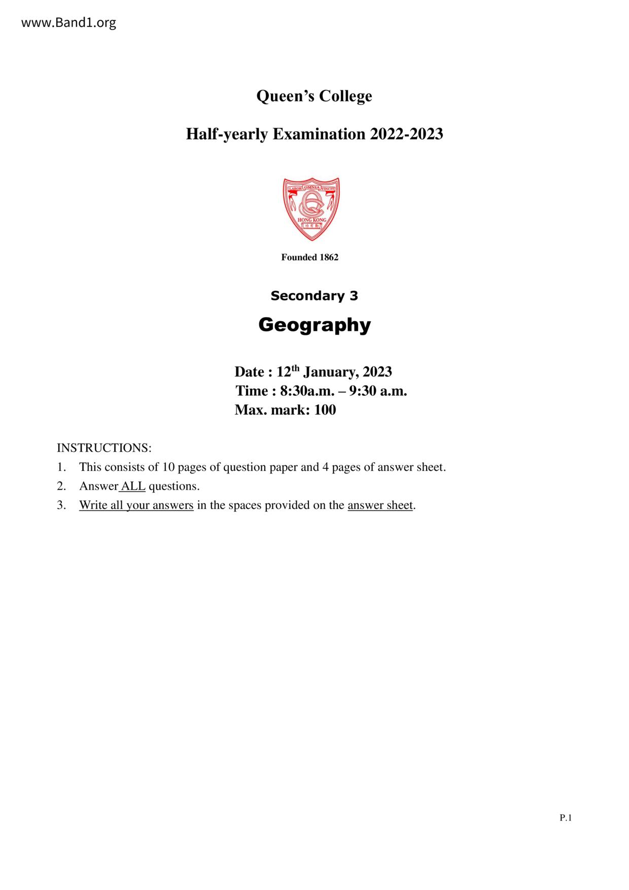 F3Geography試卷