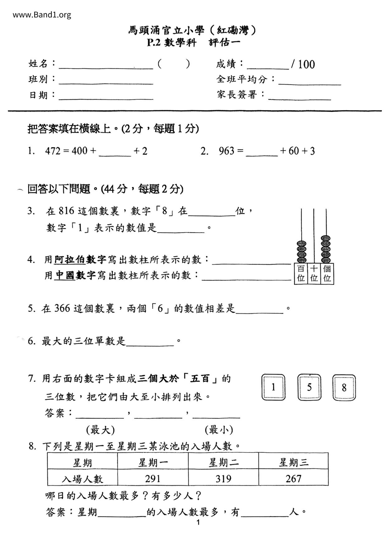 P2Maths試卷